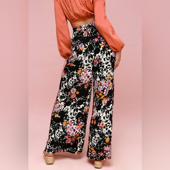 Free People Late Night Black Floral Print Wide-Leg Pants - Picture 2 of 10